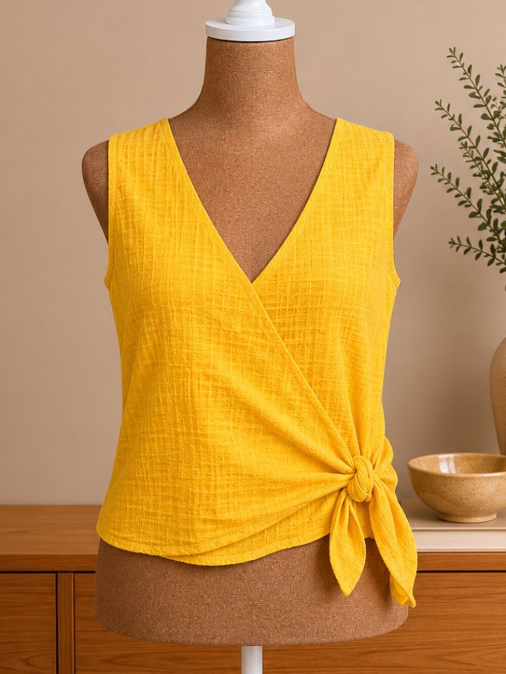 Madewell Texture and Thread Mustard Yellow Side Tie V Neck Tank Top Size Small